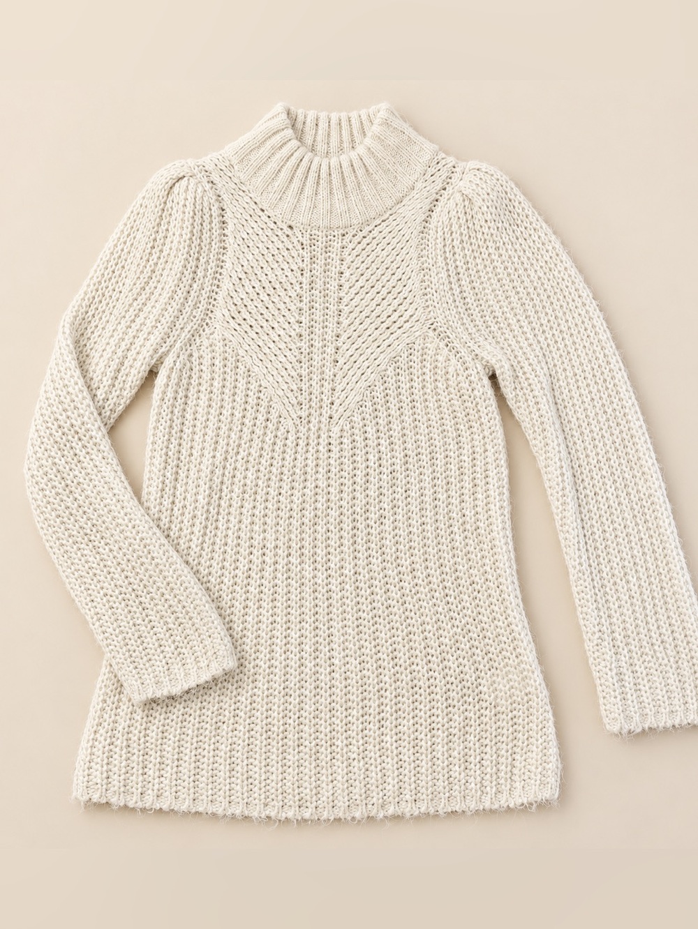 Express Cream Metallic Open Knit Mock Neck Tunic Sweater Alpaca Blend M